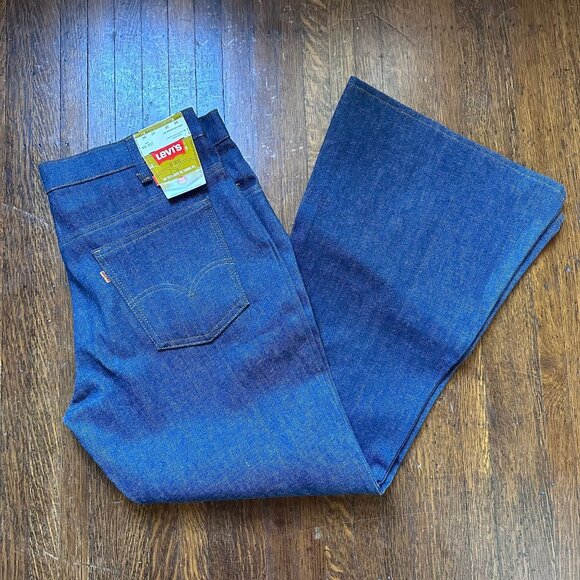 Vintage 1970s Levi’s 684 Big Bells Blue Jeans, Orange Tab, 37.5x30.5, Deadstock - Picture 3 of 11